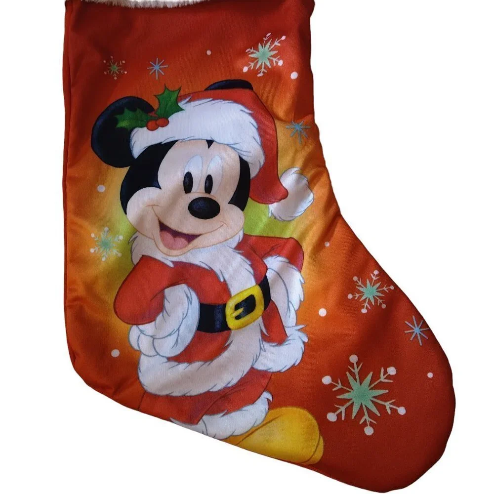 Disney Mickey Mouse Holiday Christmas Stocking Red With White Cuff CB1
